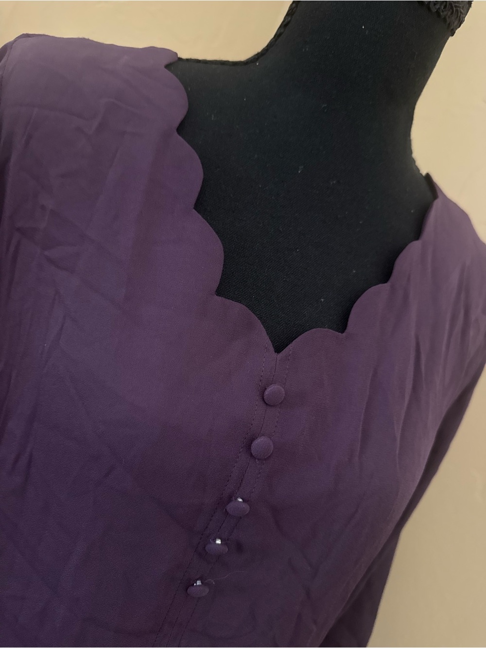 Womens Scalloped Purple Blouse, Elegant Button Front, Fortune Ivy, Stitch Fix